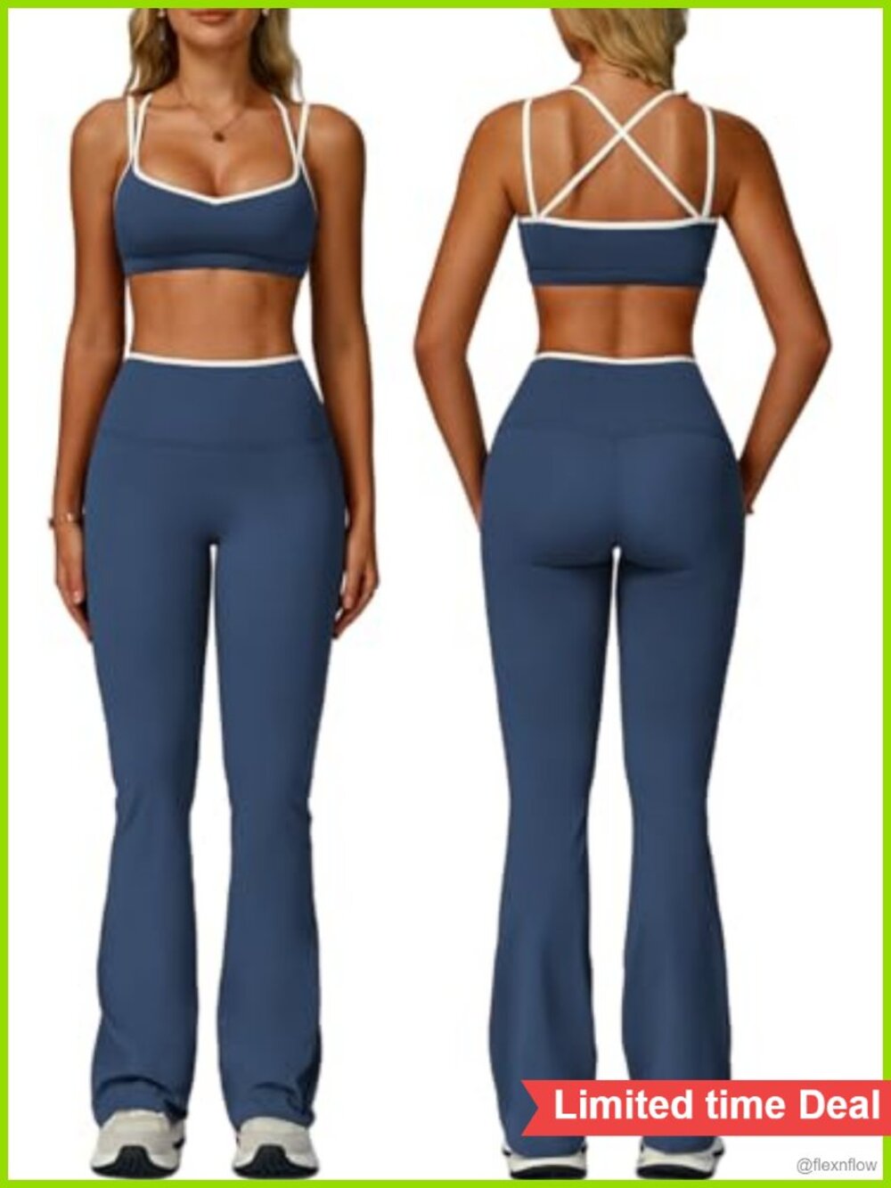 Women's 2-Piece Strappy Sports Bra & Flare Leggings Fitness Set